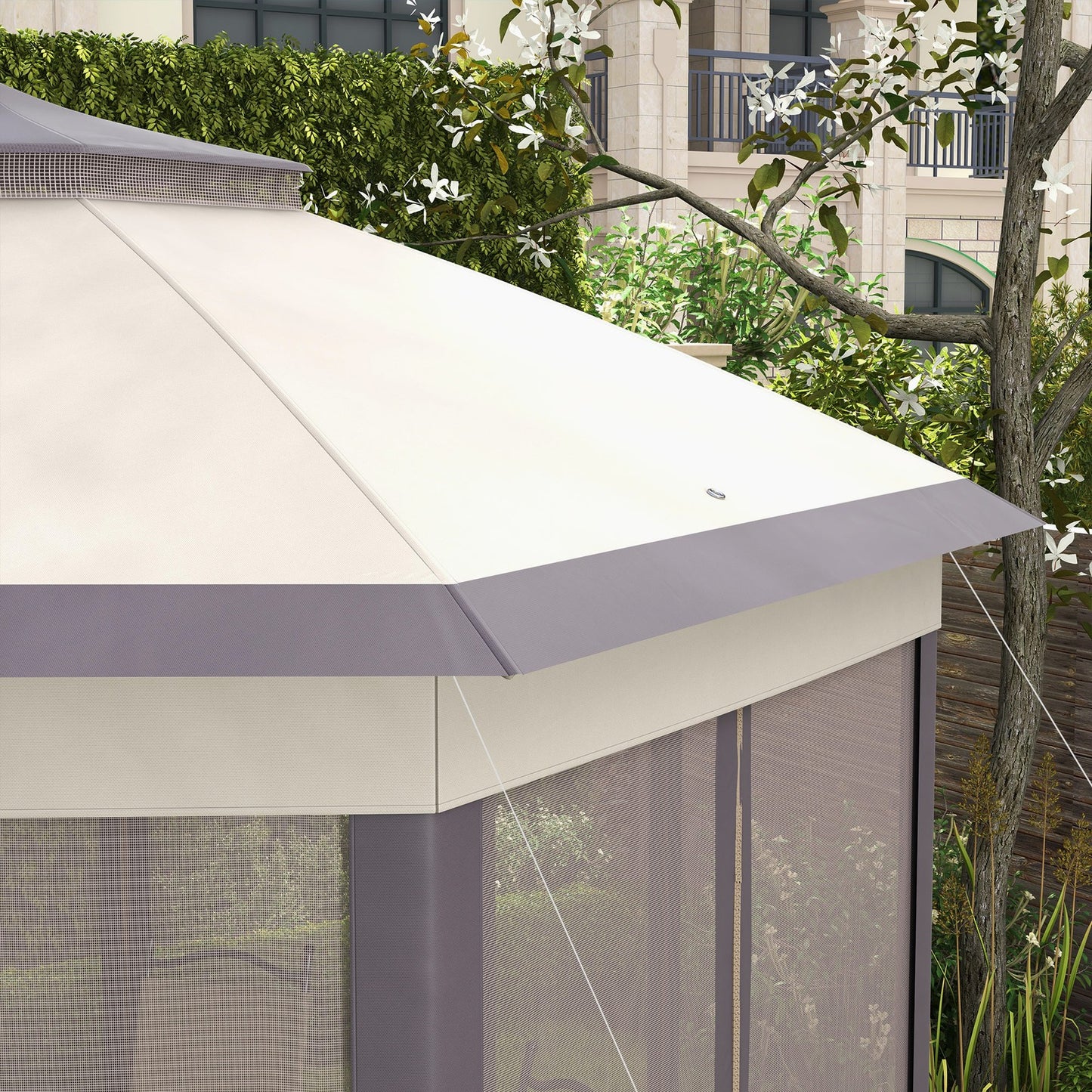 Hexagon Patio Gazebo Garden Shelter Heavy-Duty Double Roof W/ Mesh, 3 X 4M