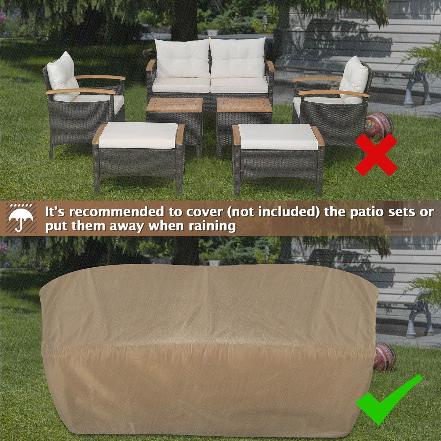 7 Piece Patio Rattan Sofa Set Outdoor with Cushions and Ottomans