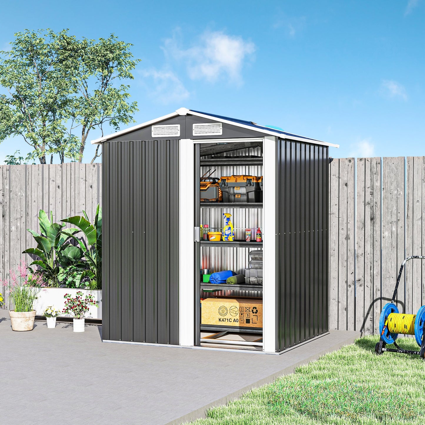 Outsunny 5Ft X 4.3Ft Outdoor Metal Storage Shed with Sliding Door Sloped Roof