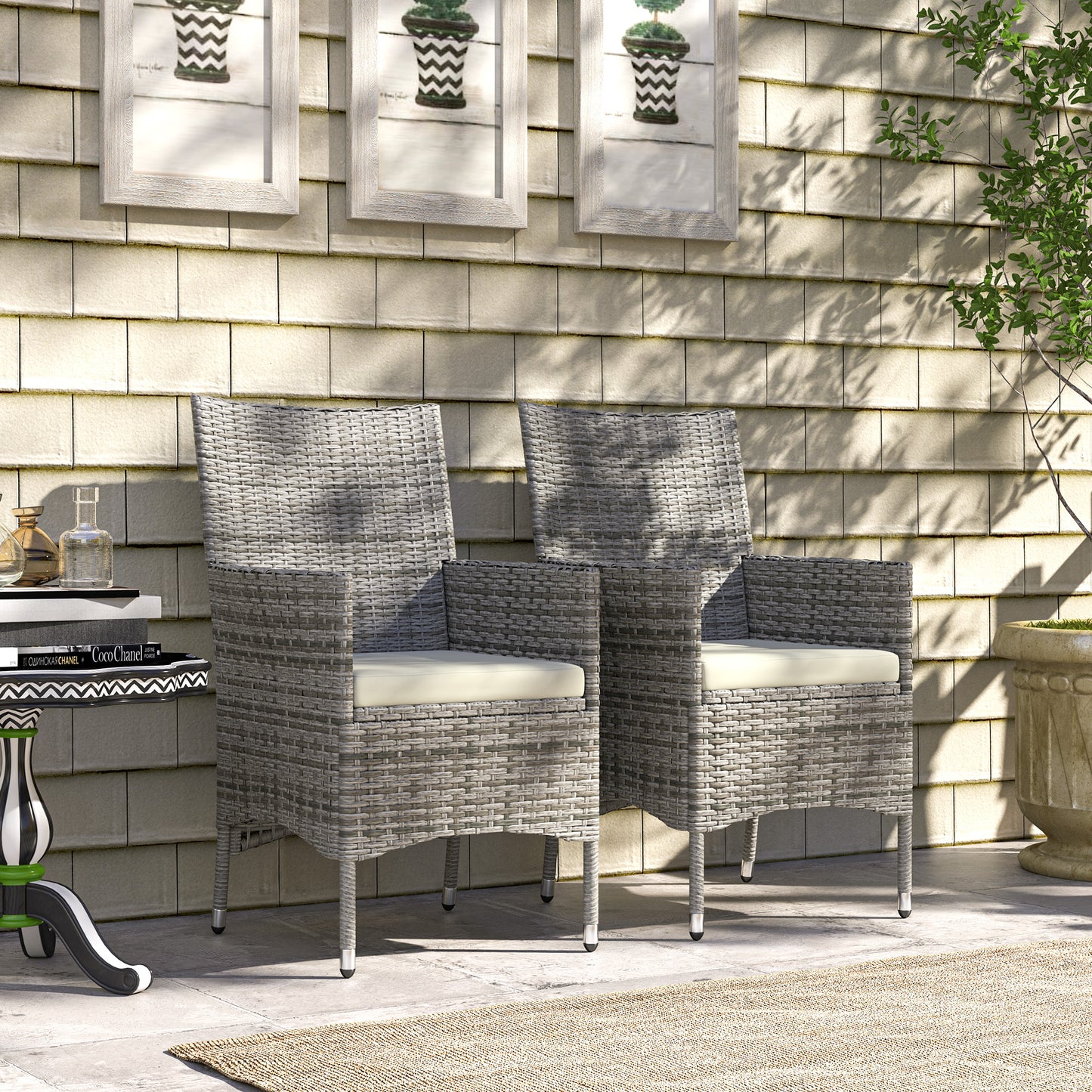 Rattan Chair Patio Sofa Chairs Set Cushioned Outdoor Rattan Furniture Armrests
