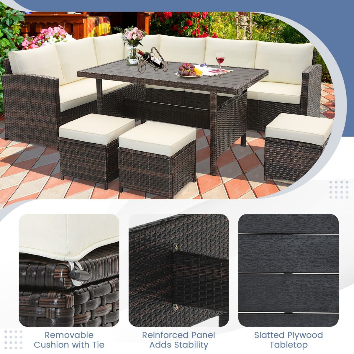 7 Pieces Wicker Patio Furniture Set for Porch Poolside Balcony Yard Garden