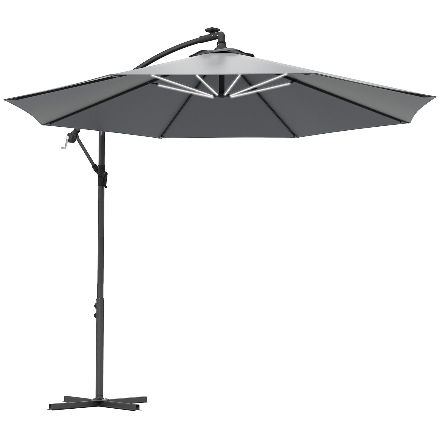 3(M) LED Patio Banana Umbrella Cantilever Parasol W/ Solar Lights Crank Handle