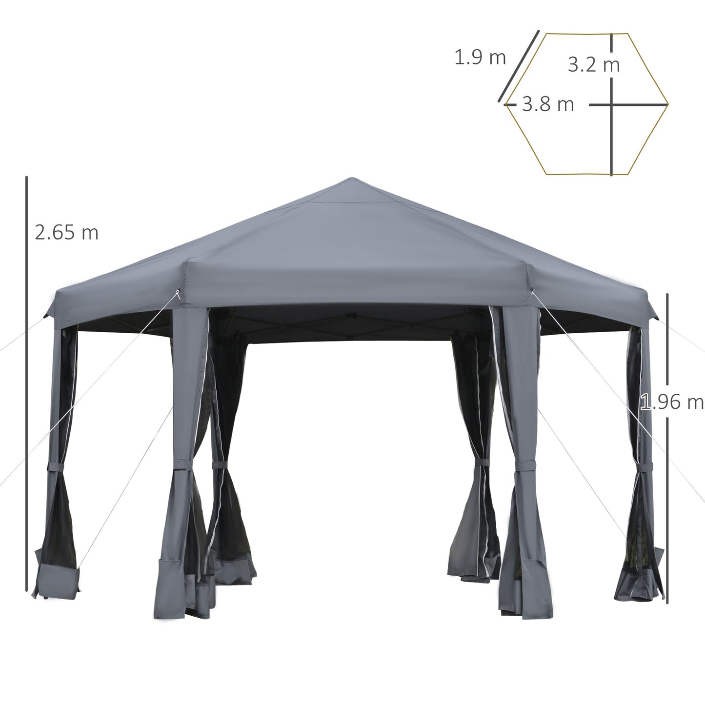 3.2M Outdoor Pop up Gazebo Hexagonal Canopy Tent with Mesh Sidewalls Handy Bag
