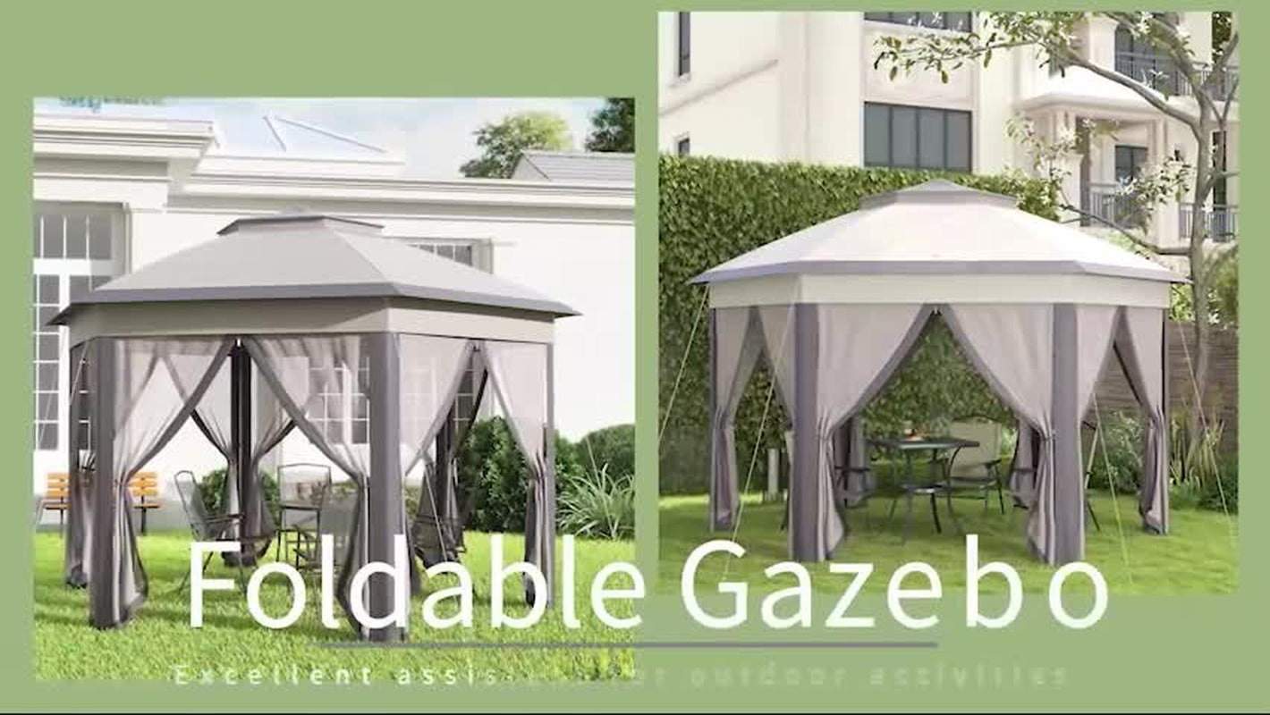 Hexagon Patio Gazebo Garden Shelter Heavy-Duty Double Roof W/ Mesh, 3 X 4M
