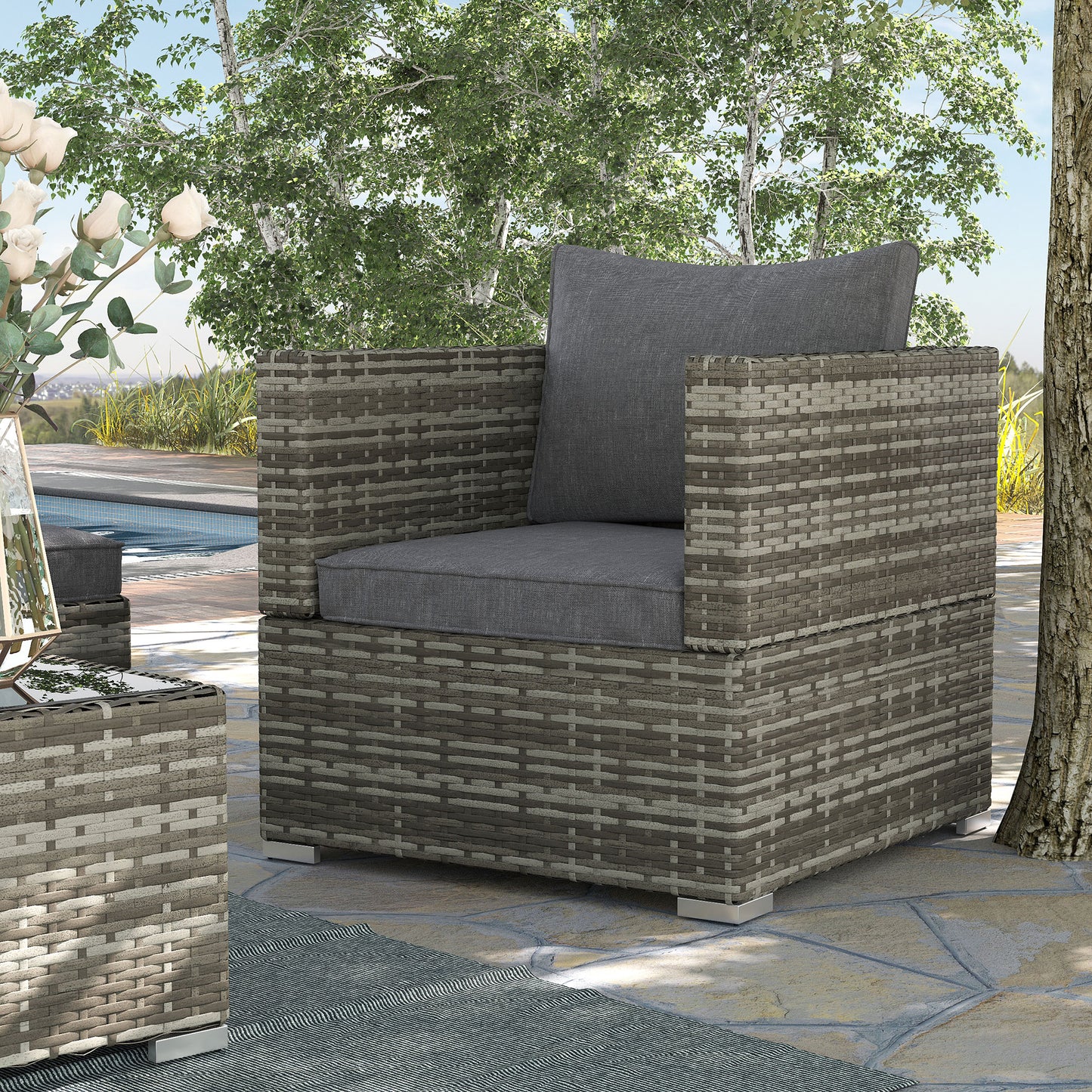 Garden Outdoor Rattan Corner Sofa,Single Sofa,Coffee Table Grey/Deep Grey