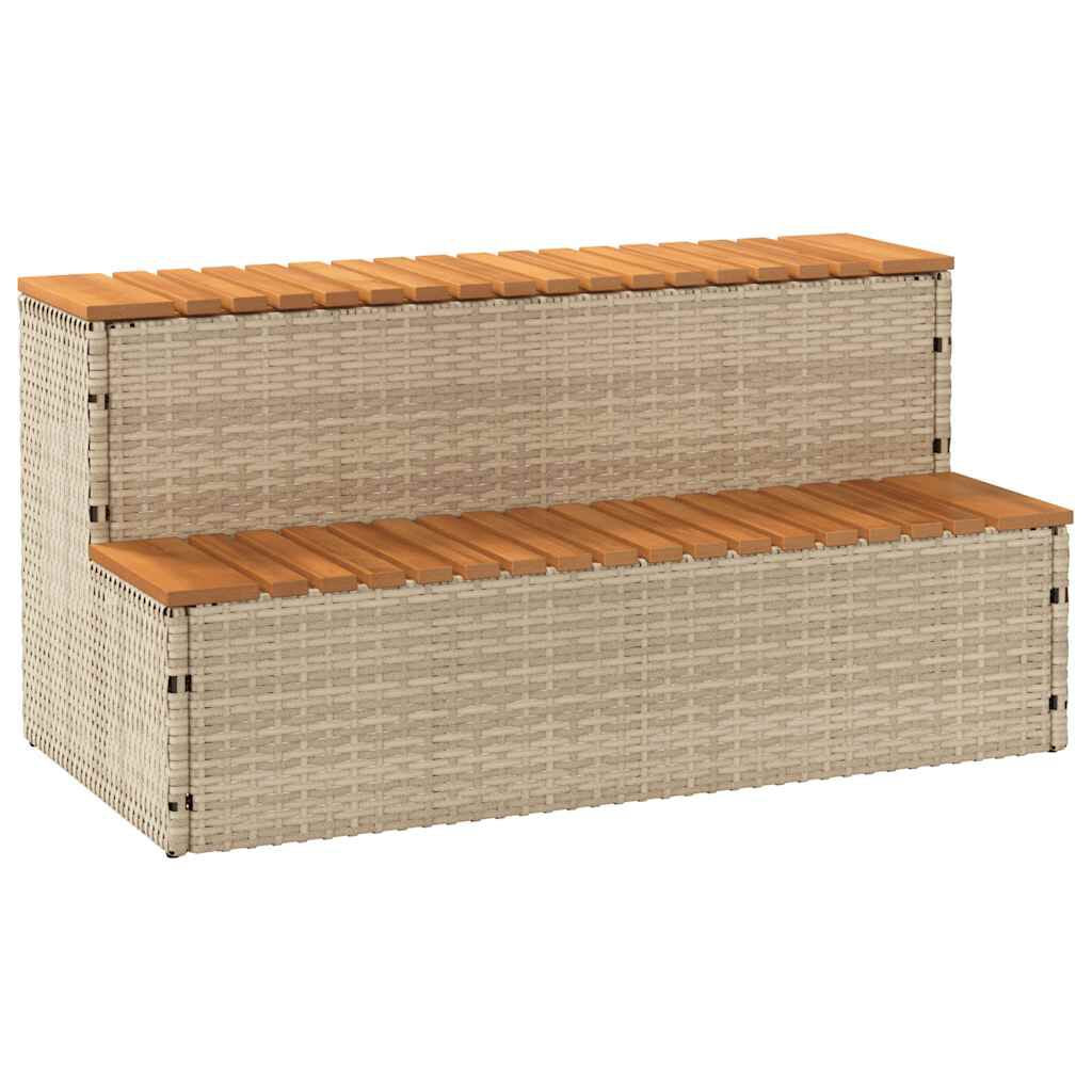 Hot Tub Step Beige 50X50X50.5 Cm Poly Rattan and Solid Acacia