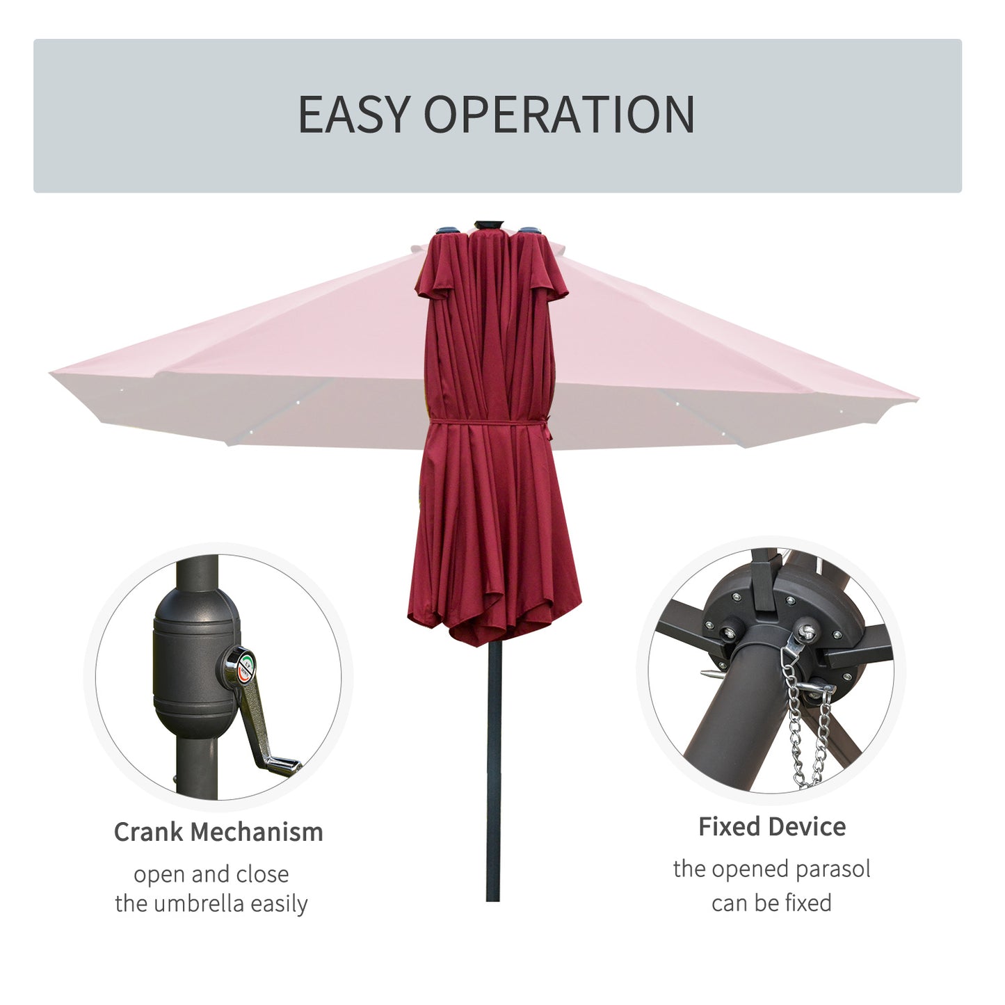 4.4M Double-Sided Sun Umbrella Patio Parasol with LED Solar Lights for Garden