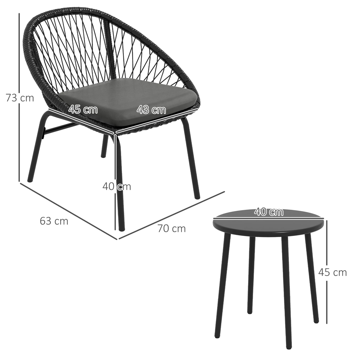 3 Piece Garden Furniture Set, Bistro Set W/ 2 Chairs & 1 Coffee Table