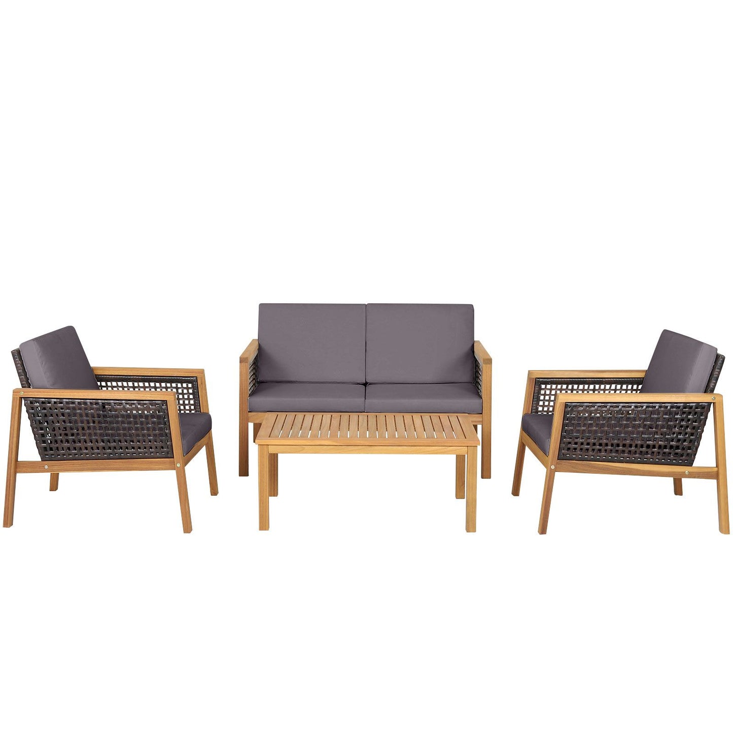 4-Piece Patio Acacia Wood Furniture Set with Removable Cushions