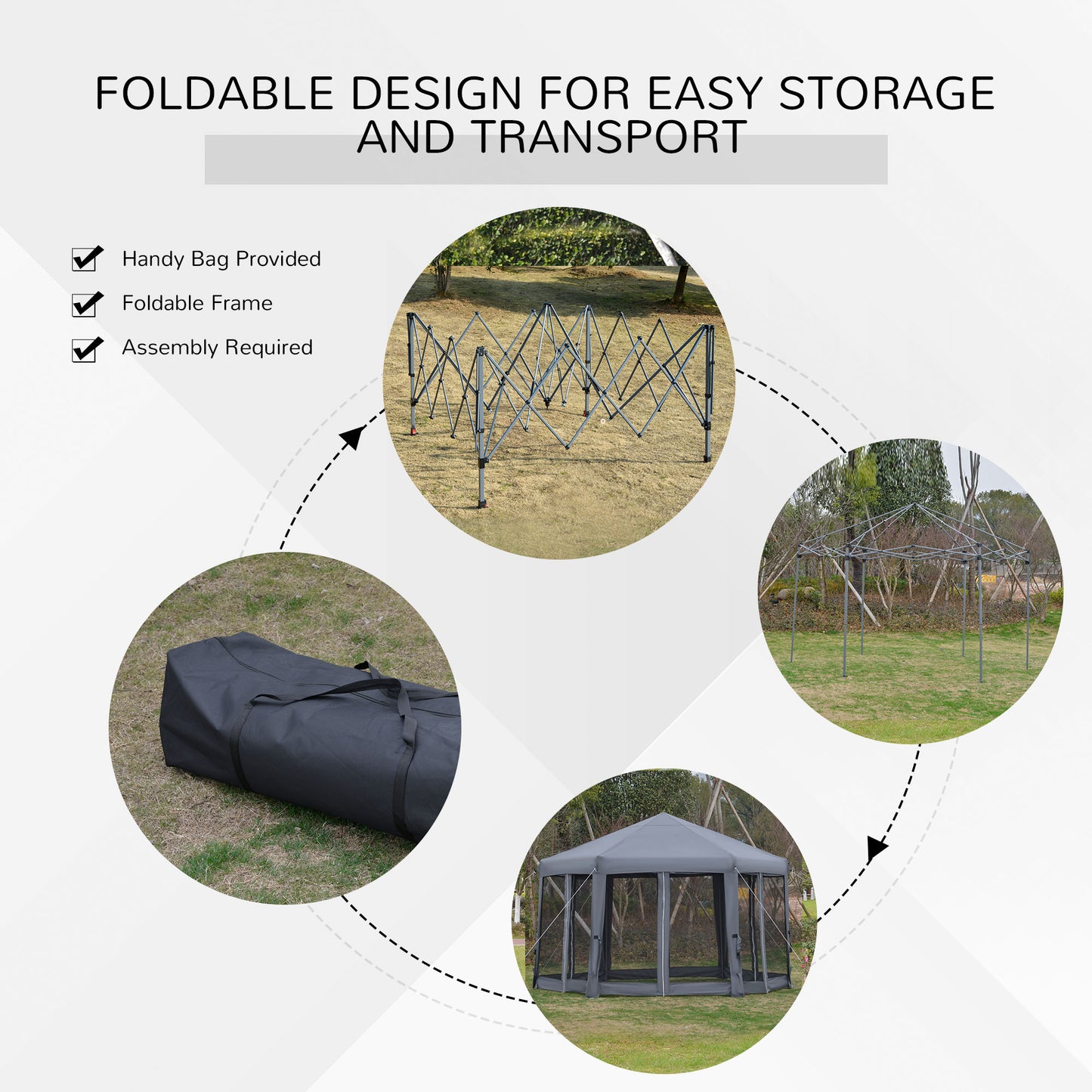 3.2M Outdoor Pop up Gazebo Hexagonal Canopy Tent with Mesh Sidewalls Handy Bag