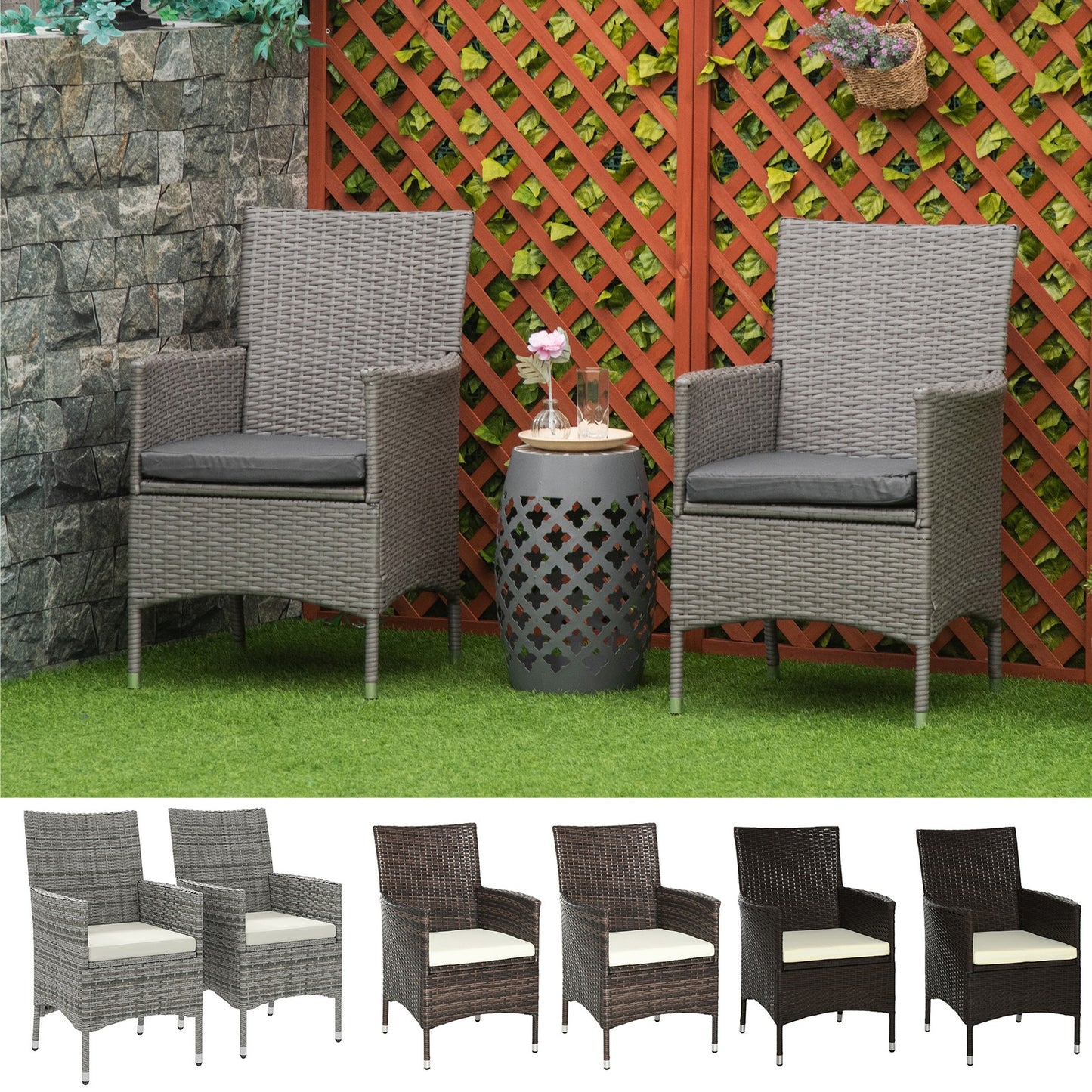 Rattan Chair Patio Sofa Chairs Set Cushioned Outdoor Rattan Furniture Armrests