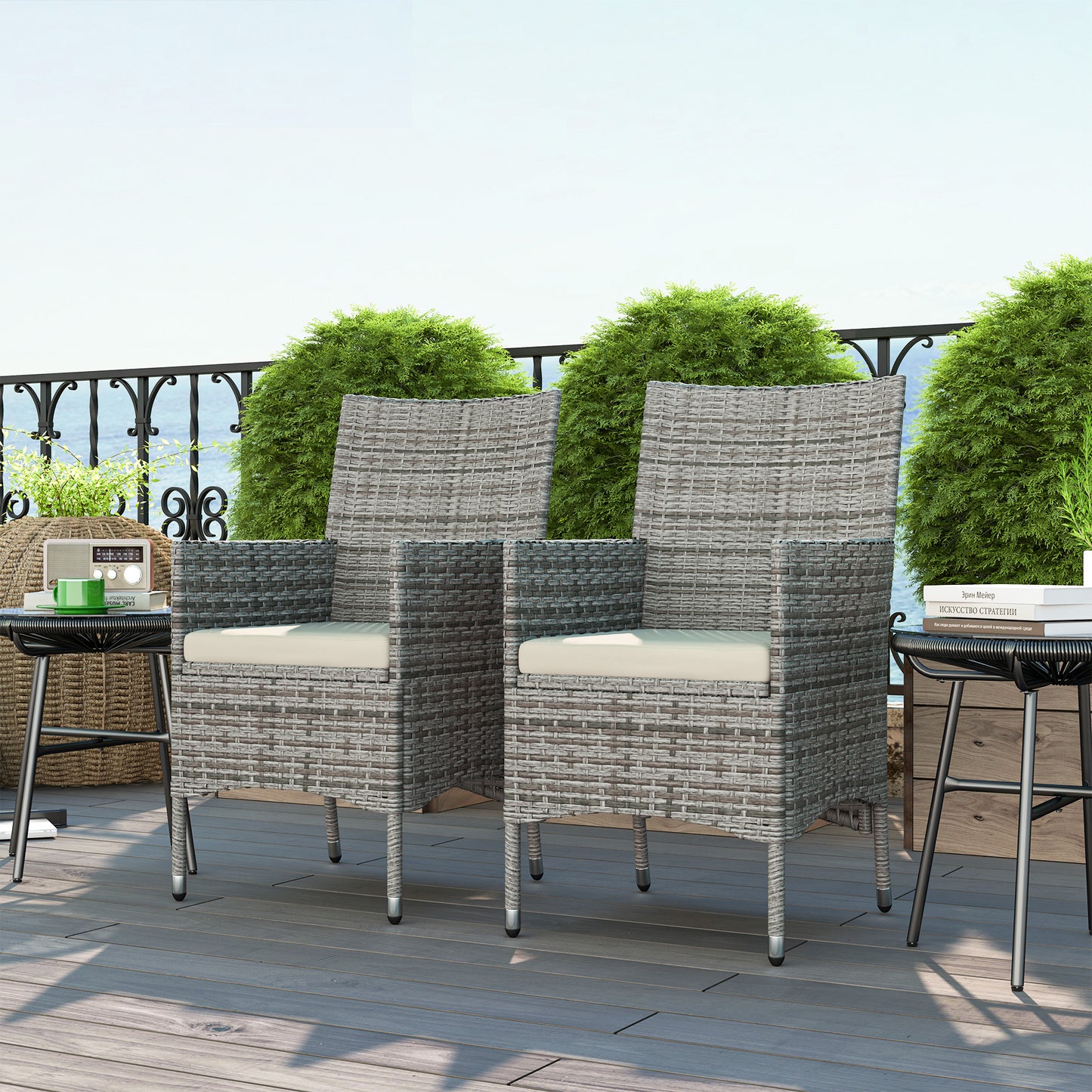 Rattan Chair Patio Sofa Chairs Set Cushioned Outdoor Rattan Furniture Armrests