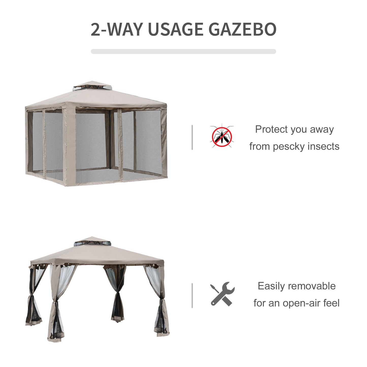 3 X 3(M) Metal Gazebo Outdoor 2-Tier Roof Marquee Party Tent with Netting