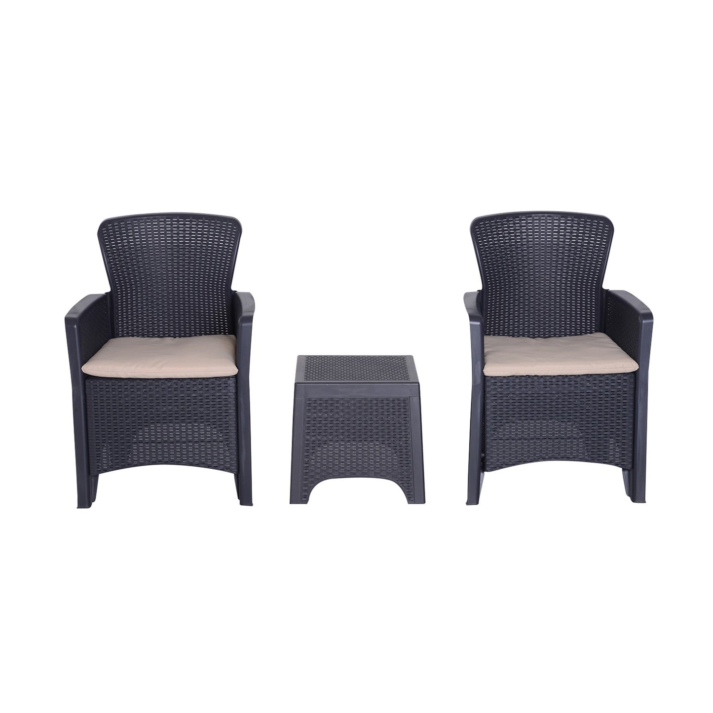 Garden Outdoor 3 Pcs Rattan Furniture Set 2 Arm Chair W/ Cushion 1 Coffee Table