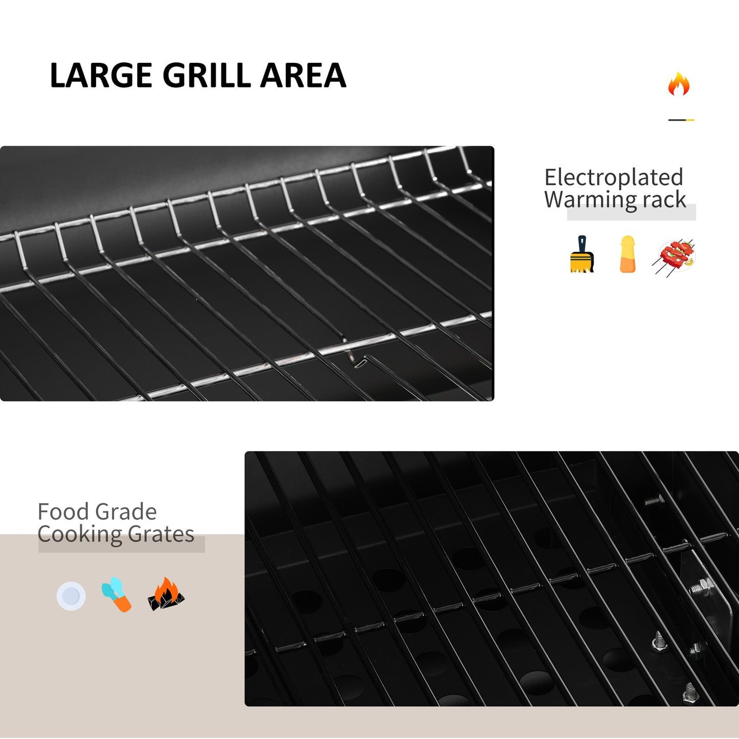 Charcoal Grill BBQ Trolley Wheels Garden Metal Barbecue W/ Shelf Grey
