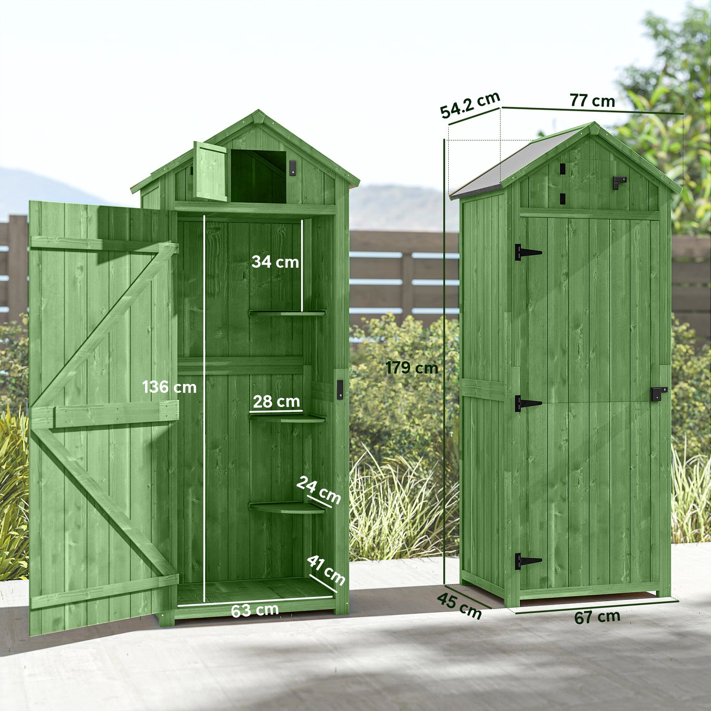 Garden Storage Shed 3 Utility Shelf Tool House W/ Asphalt Roof Lockabke Door