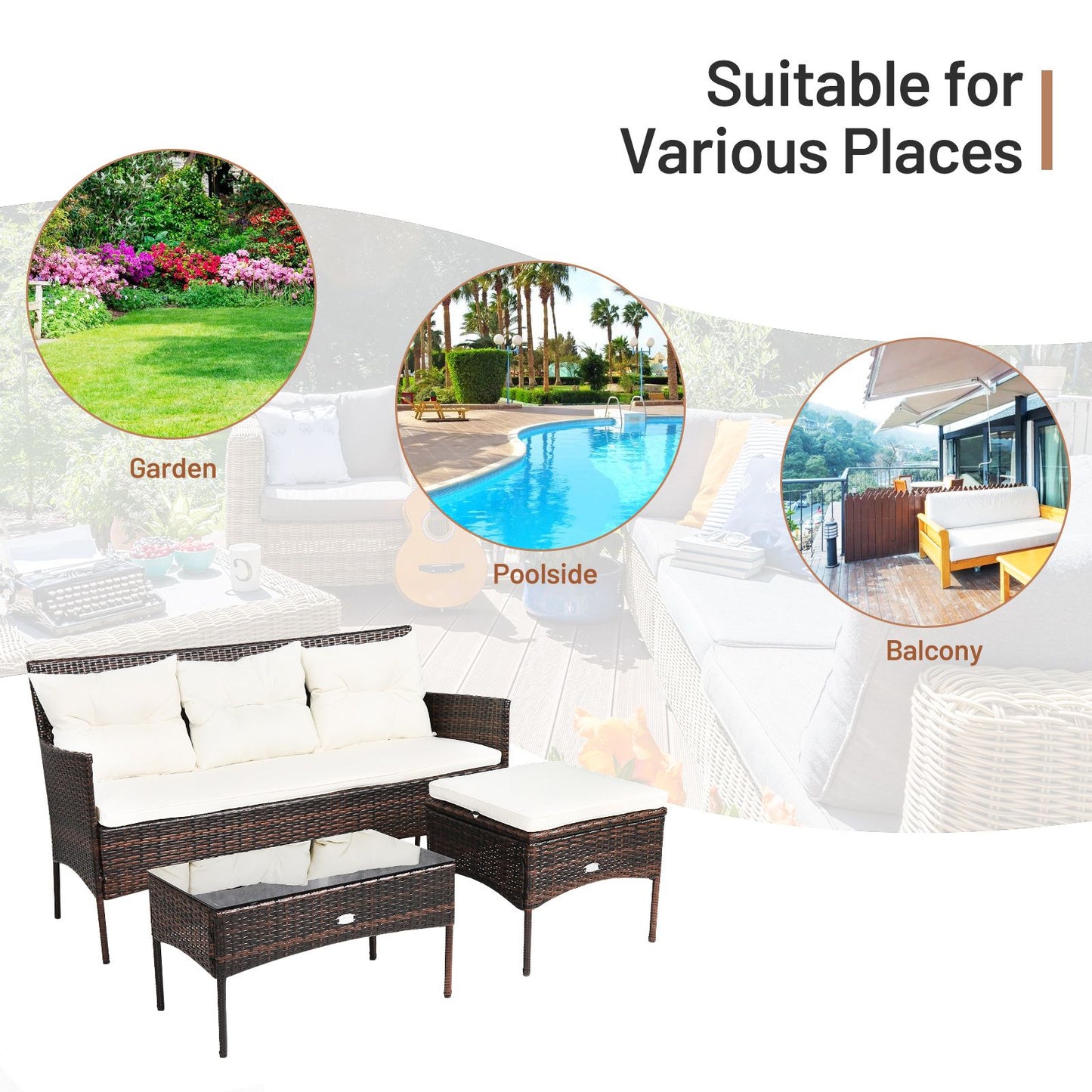 4 Seater Rattan Garden Furniture Set with Cushioned Sofa