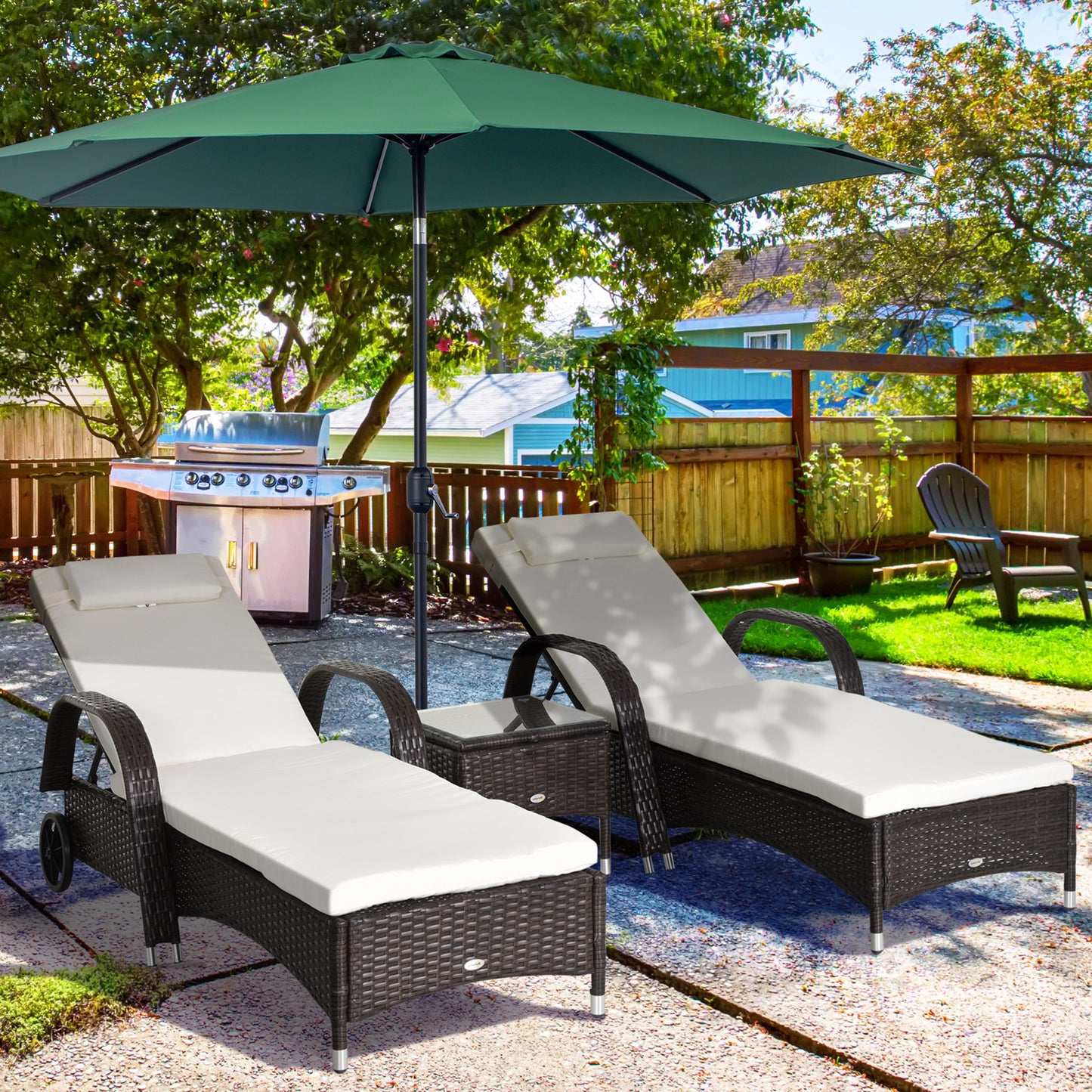 3PC Rattan Sun Lounger Wicker Sofa Day Bed Recliner Furniture Garden Patio