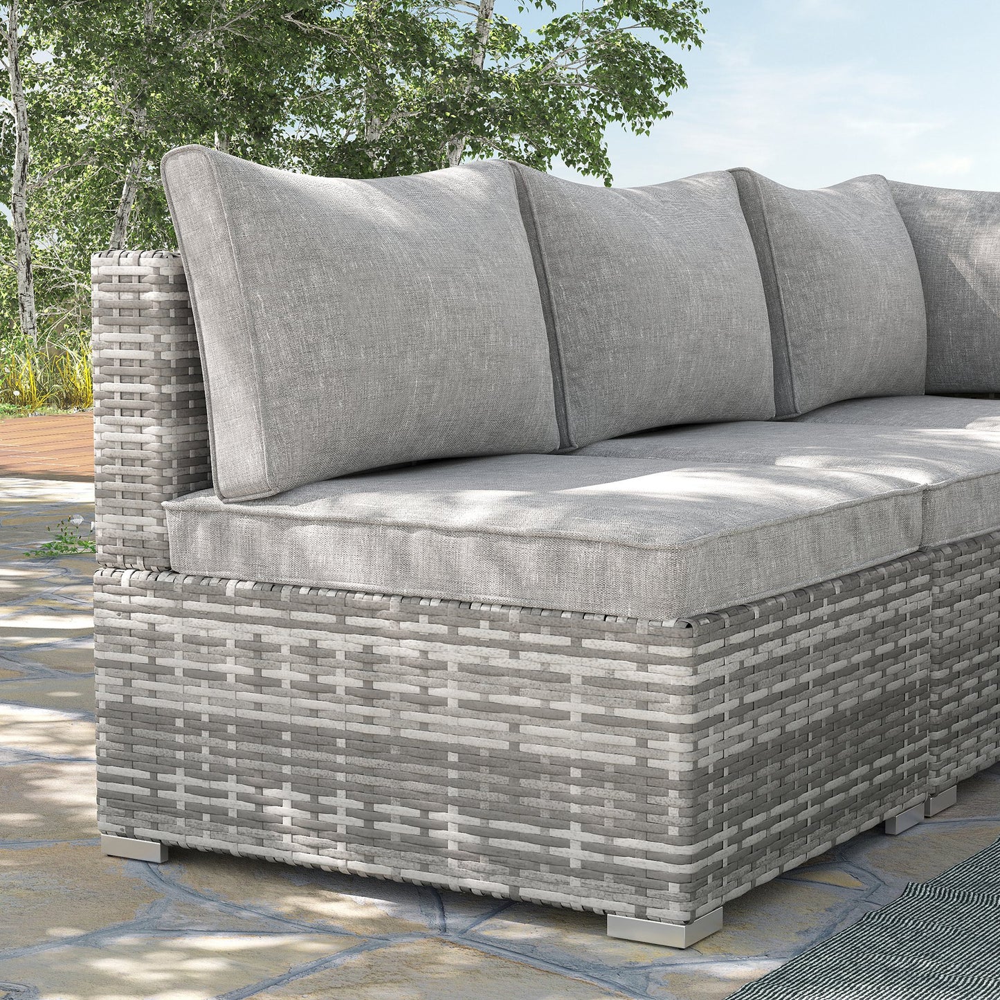 Garden Outdoor Rattan Corner Sofa,Single Sofa,Coffee Table Grey/Deep Grey