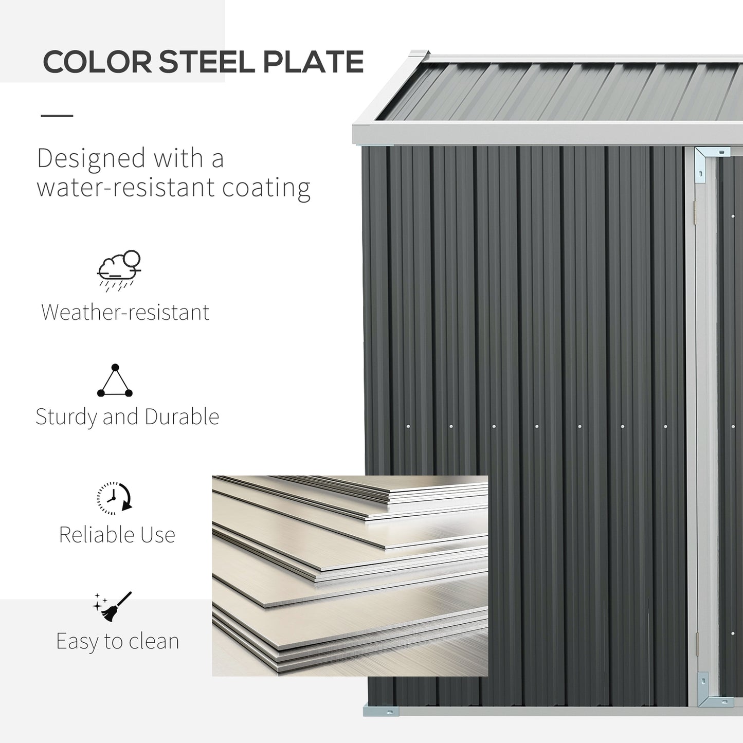 Outdoor Metal Garden Storage Shed W/ Lockable Door for Backyard Patio Lawn Grey