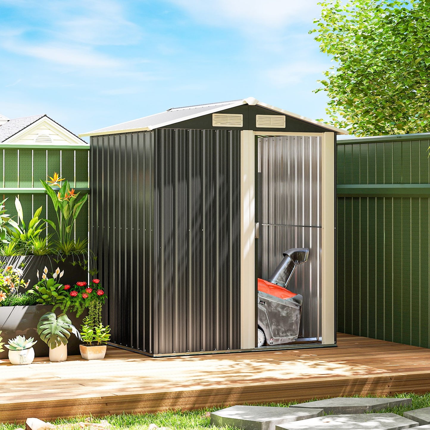 Outsunny 5Ft X 4.3Ft Outdoor Metal Storage Shed with Sliding Door Sloped Roof