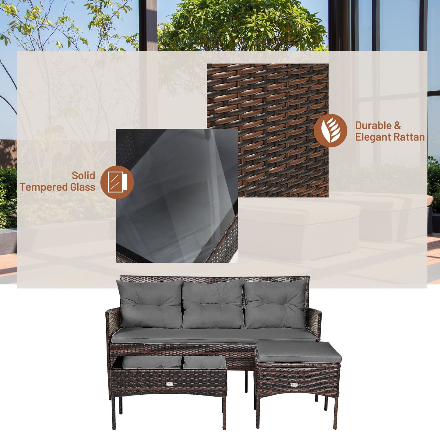 4 Seater Rattan Garden Furniture Set with Cushioned Sofa