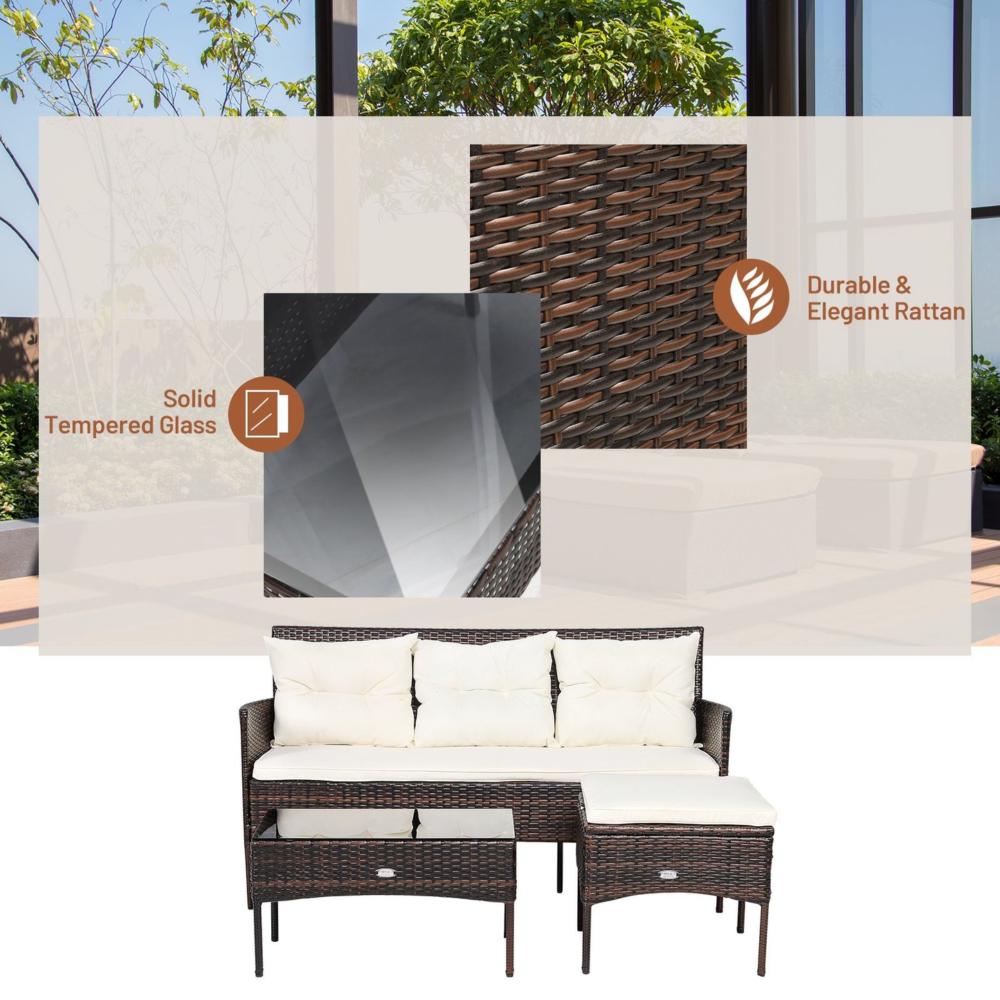 4 Seater Rattan Garden Furniture Set with Cushioned Sofa