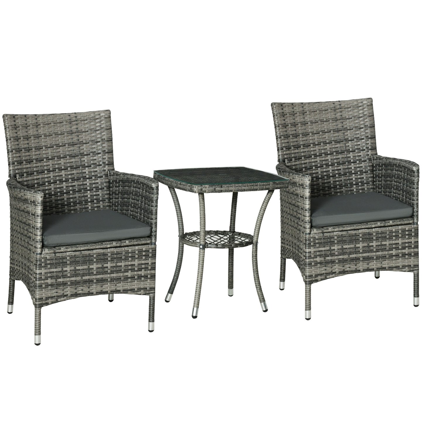 Outsunny Rattan Bistro Set Garden Chair Table Patio Outdoor, Mixed Grey