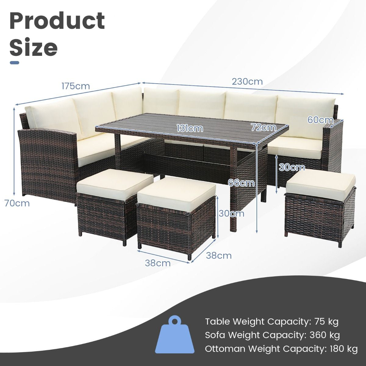 7 Pieces Wicker Patio Furniture Set for Porch Poolside Balcony Yard Garden