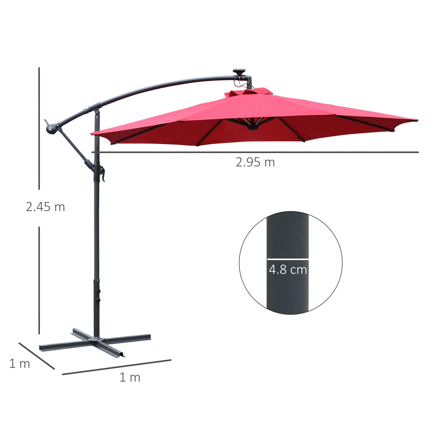 3(M) LED Patio Banana Umbrella Cantilever Parasol W/ Solar Lights Crank Handle