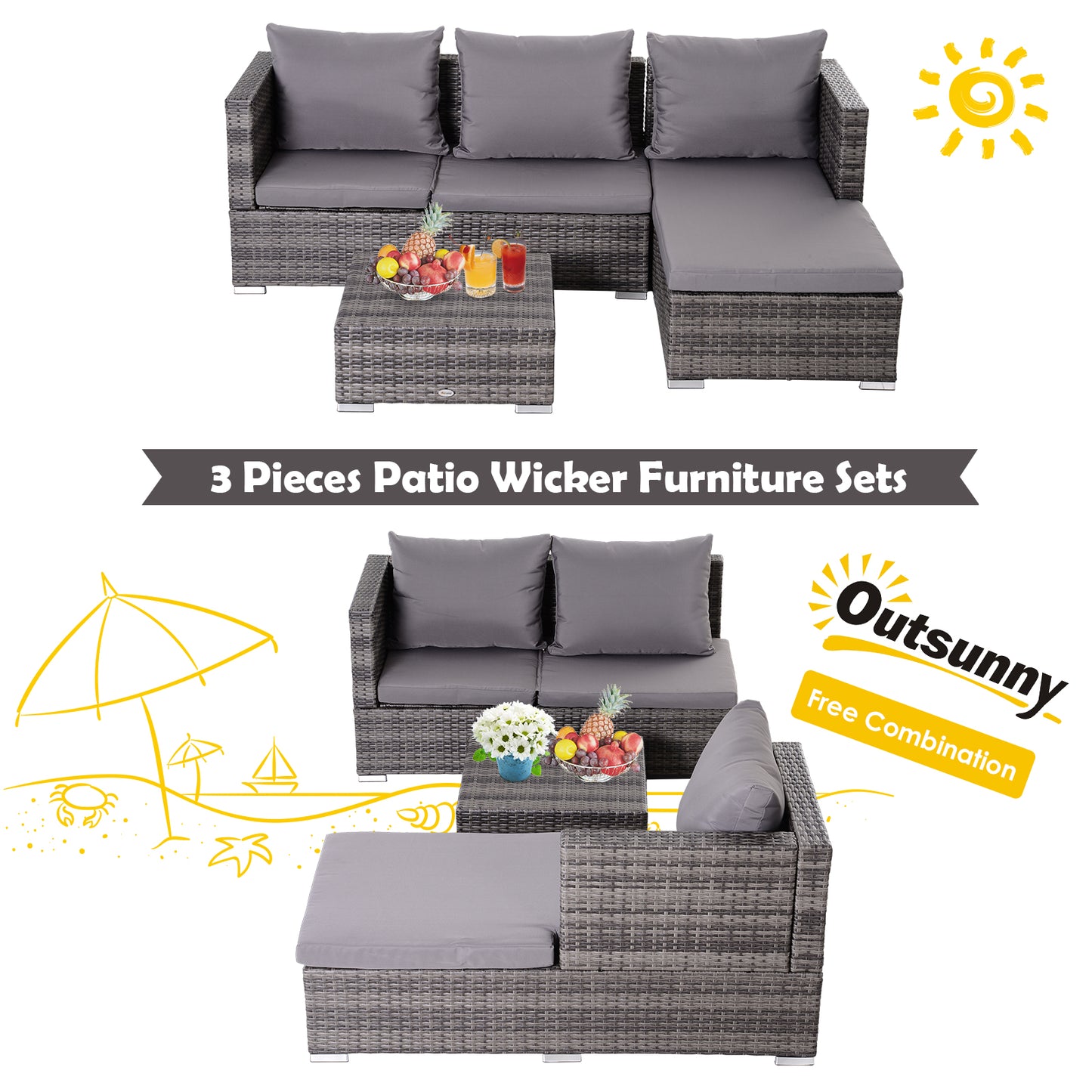 Rattan Garden Furniture Sofa Patio Conservatory Wicker W/Cushion 4-Seater
