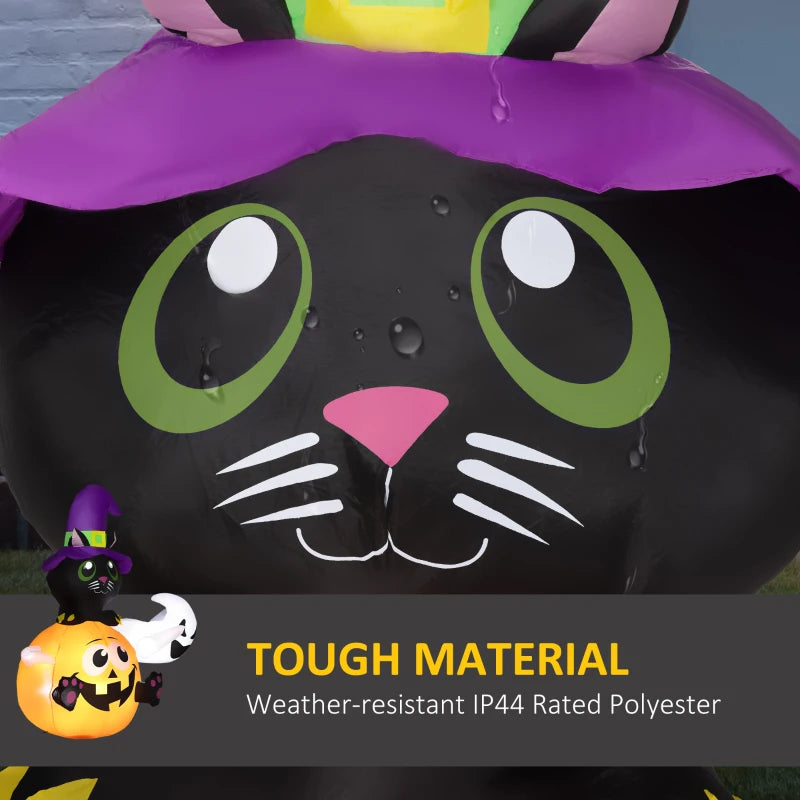 Outsunny 4.9FT Tall Halloween Inflatable Black Cat Riding Pumpkin with White Ghost