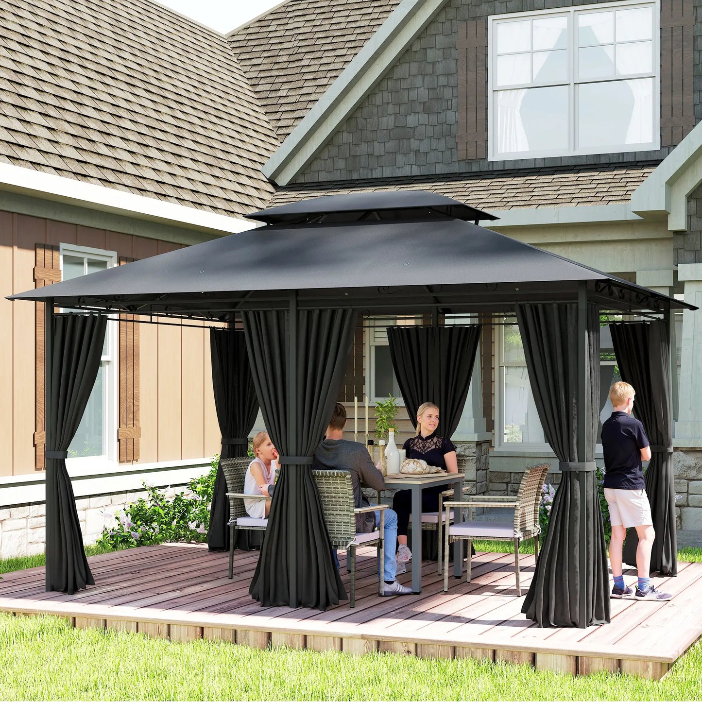 Outsunny 3 x 4m Steel Gazebo, with Curtains