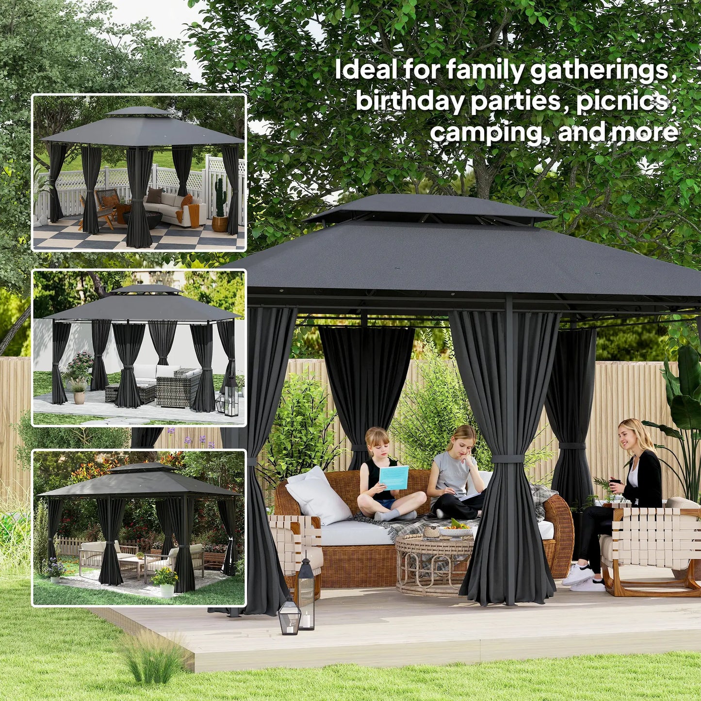 Outsunny 3 x 4m Steel Gazebo, with Curtains