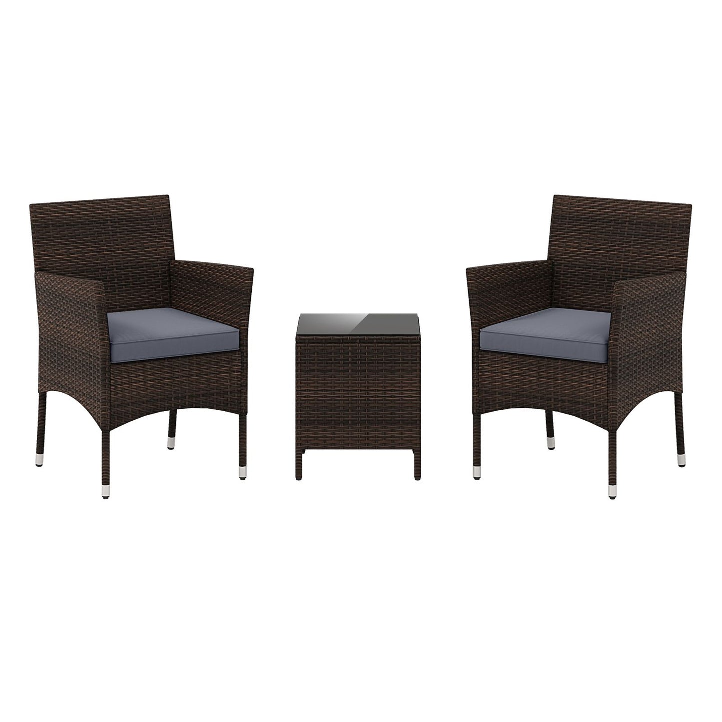 3 Pieces Patio Rattan Furniture Set with Soft Cushions and Glass Top Table