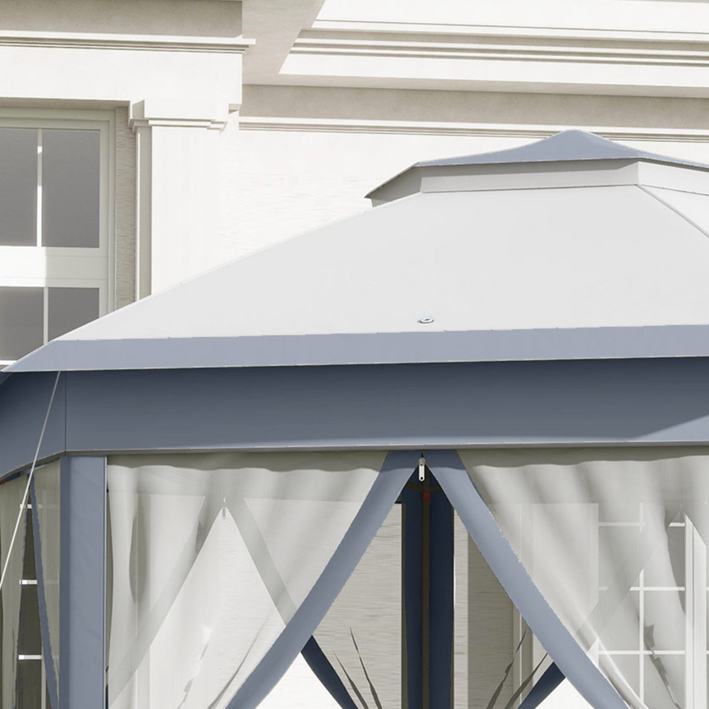 Outsunny 3X4M Hexagon Gazebo W/ Mesh Curtains Outdoor Garden, Grey