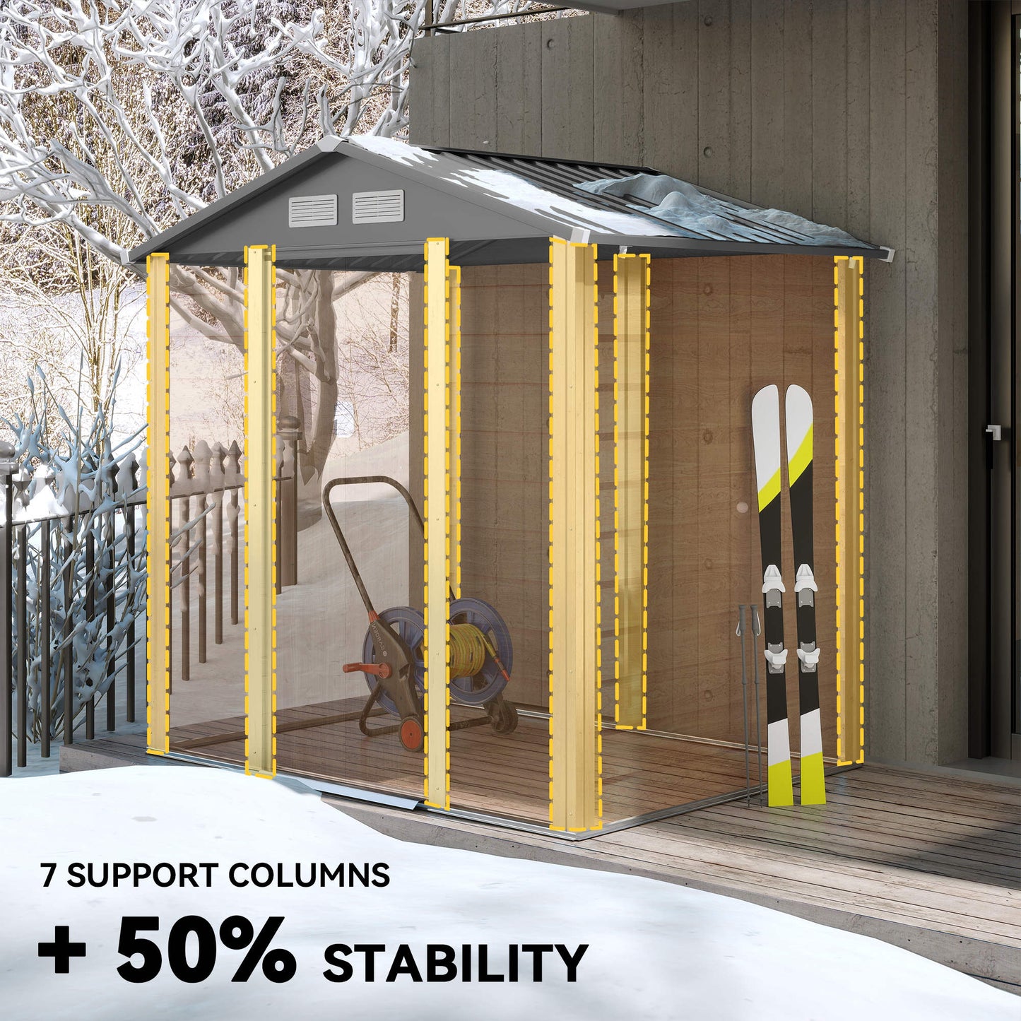 Garden Shed Tool Storage Overlap Construction Sliding Door Brown Wood Grain
