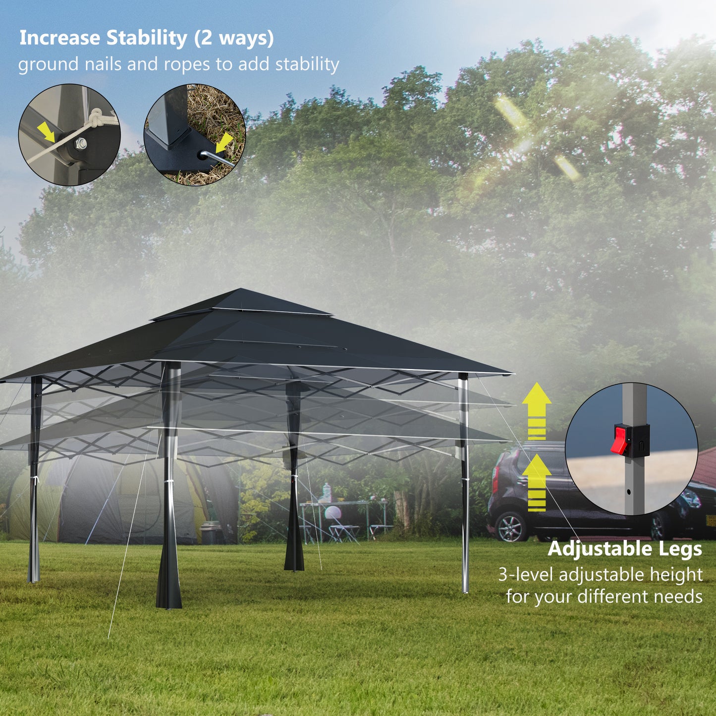 4 X 4M Outdoor Pop up Canopy Tent Gazebo W/ Steel Frame Adjustable Legs and Bag