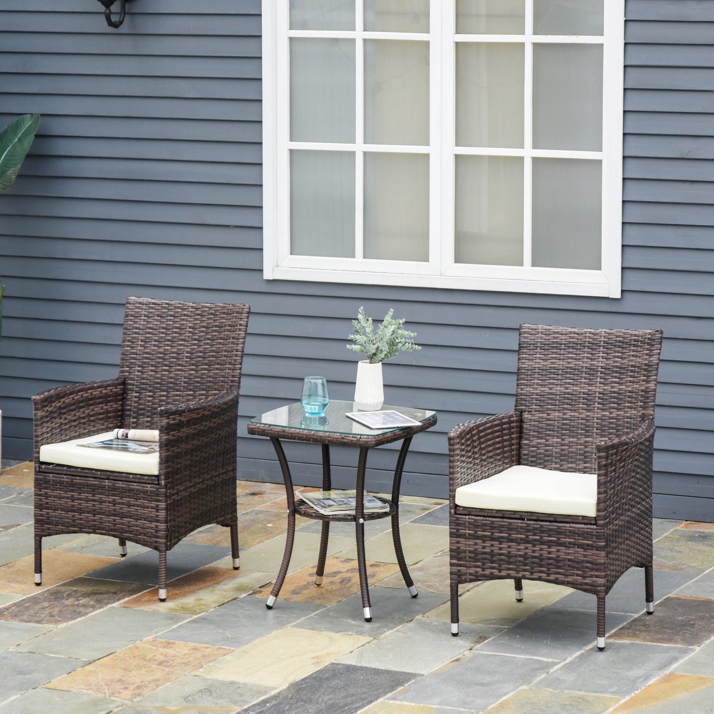 Rattan Chair Patio Sofa Chairs Set Cushioned Outdoor Rattan Furniture Armrests