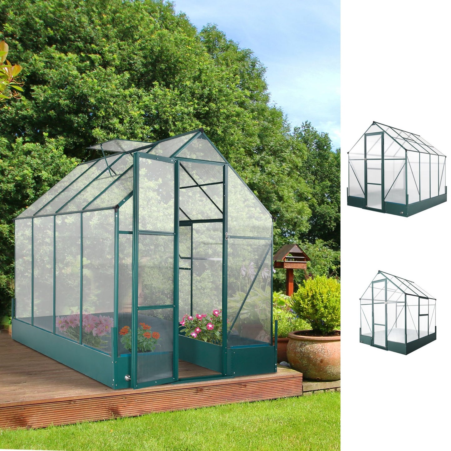 Walk-In Greenhouse Outdoor Polycarbonate Aluminium with Foundation Plant Bed