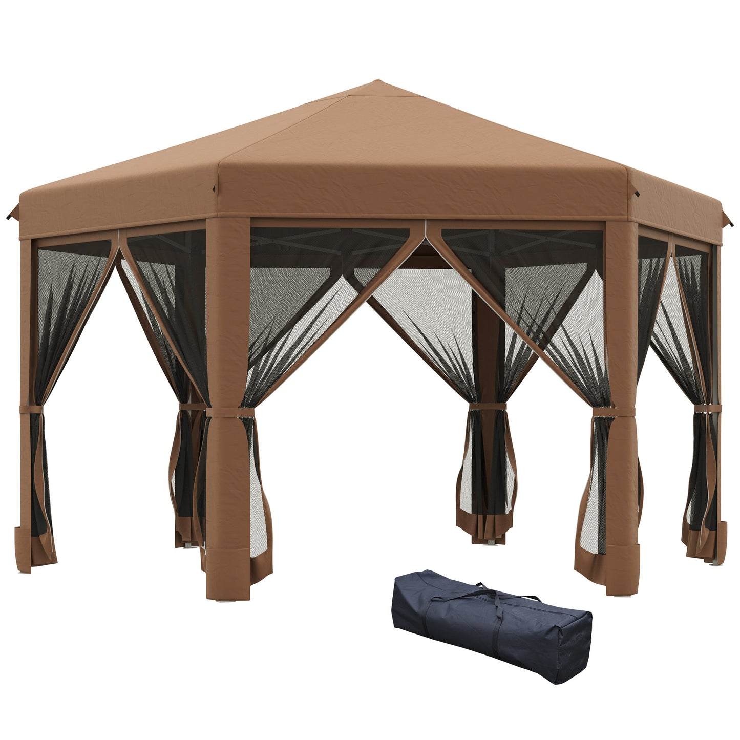 3.2M Outdoor Pop up Gazebo Hexagonal Canopy Tent with Mesh Sidewalls Handy Bag