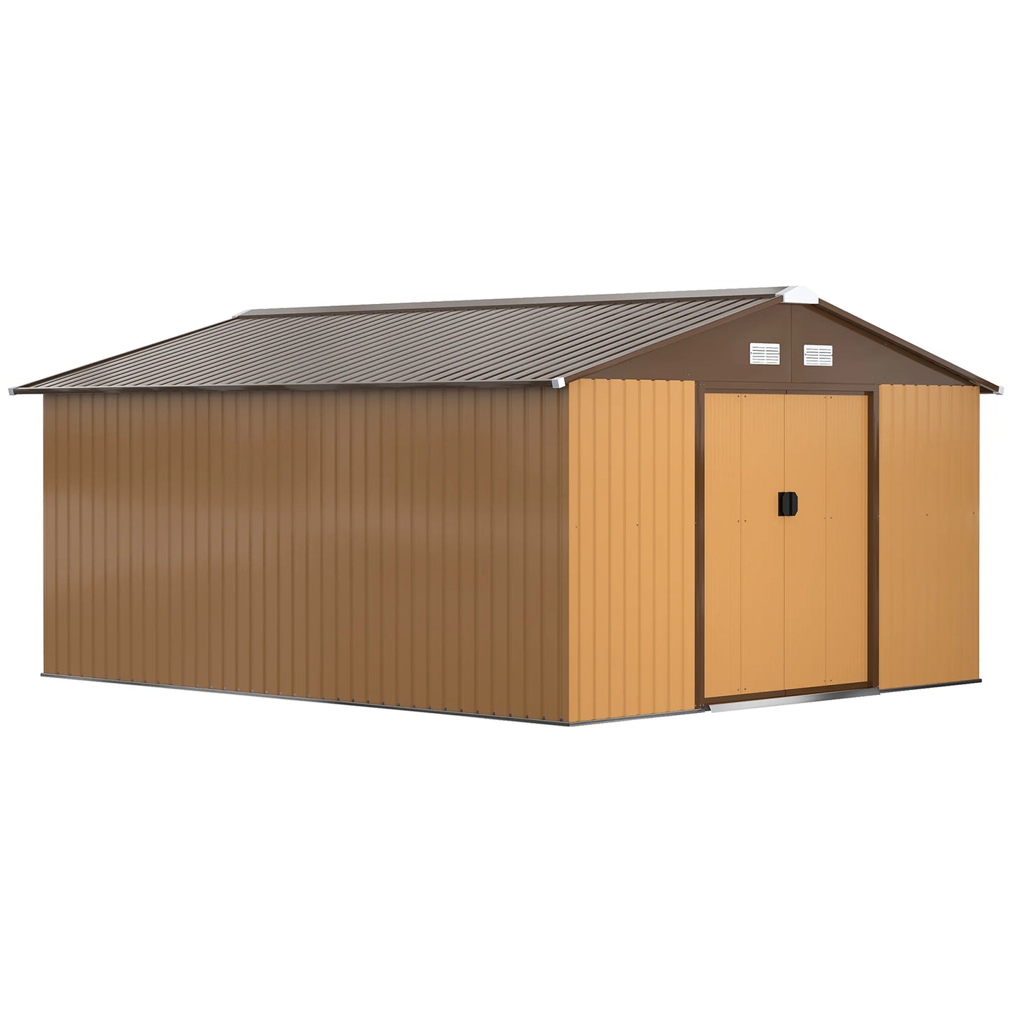 13 X 11Ft Garden Shed Storage with Locking Door and Foundation Kit, Light Brown