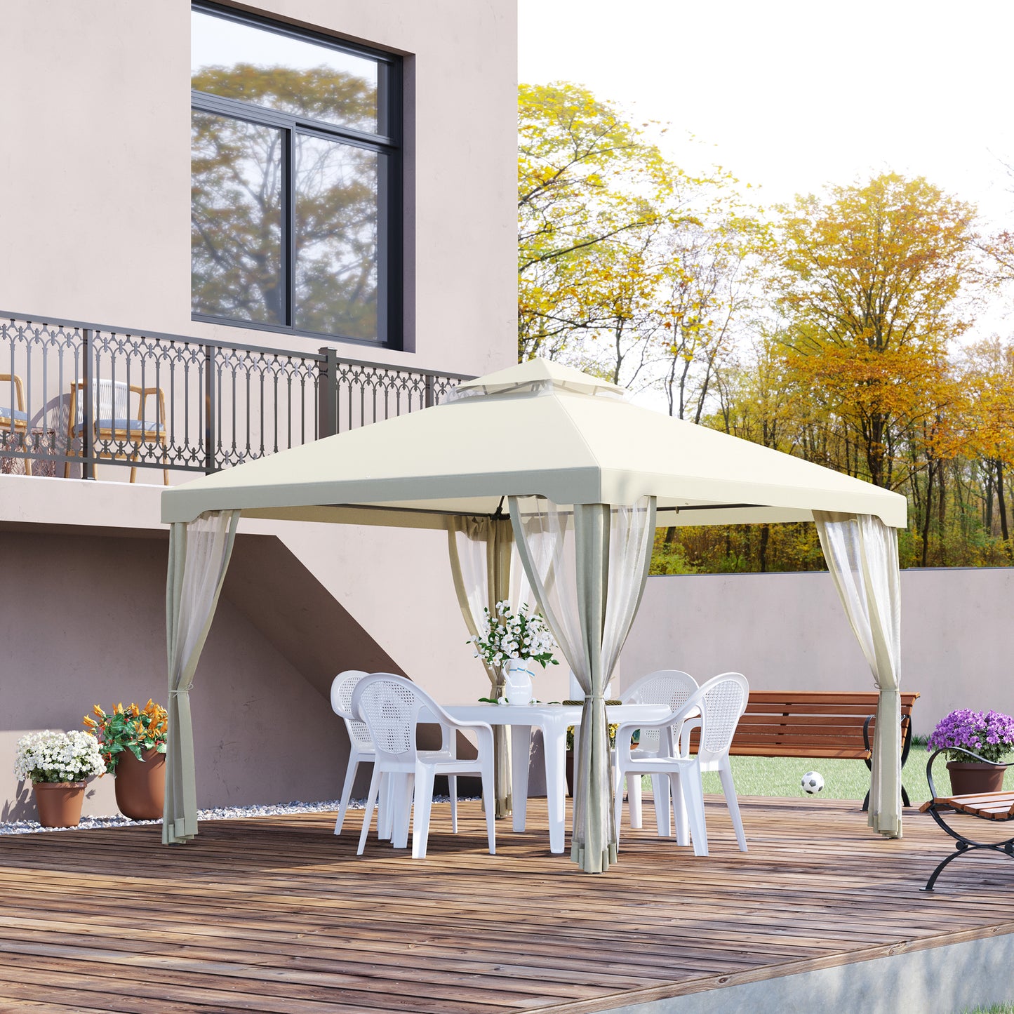3 X 3(M) Metal Gazebo Outdoor 2-Tier Roof Marquee Party Tent with Netting