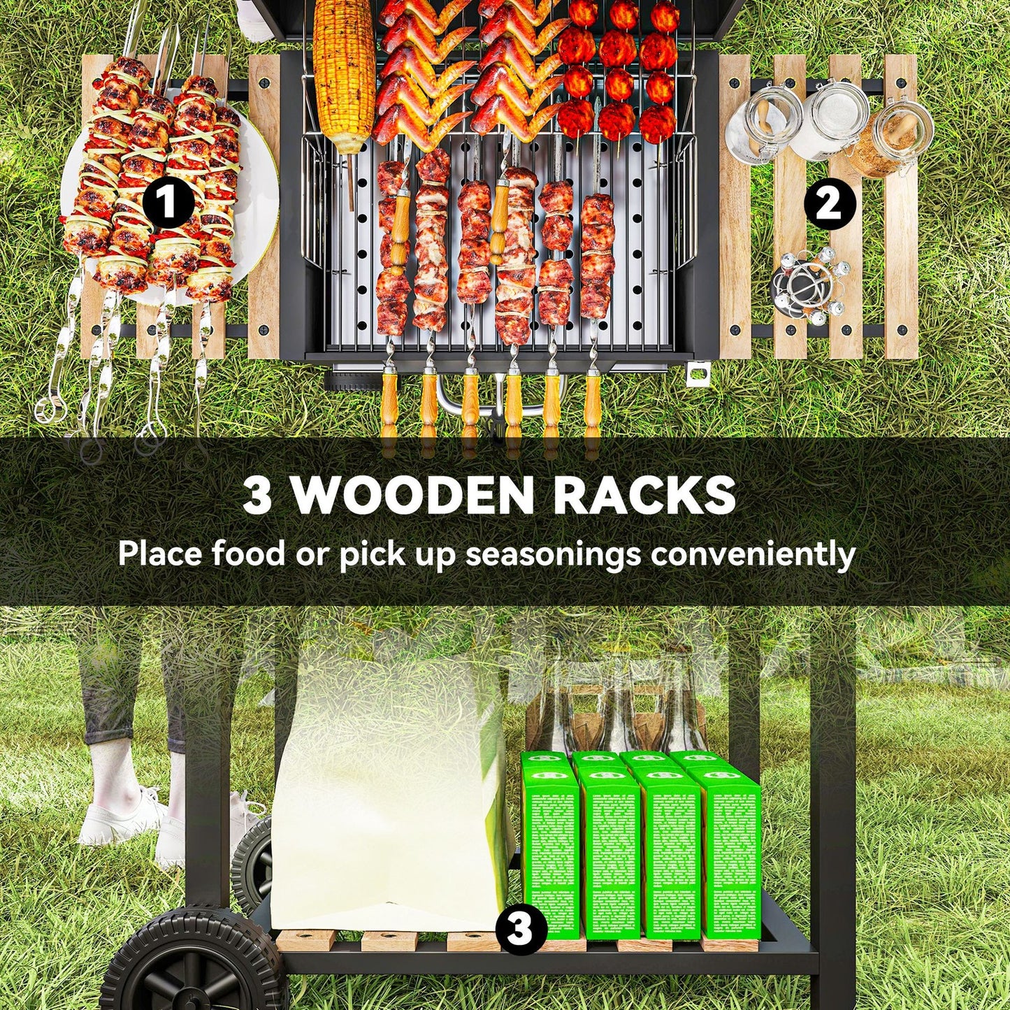 Charcoal BBQ Grill with Height Adjustable Charcoal Pan Outdoor Barbecue Smoker
