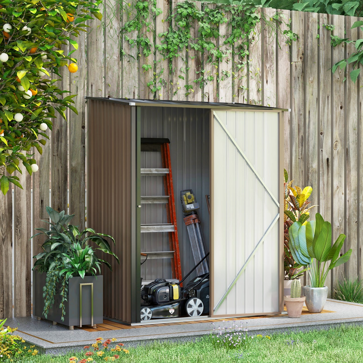 Outdoor Storage Shed Steel Garden Shed W/ Lockable Door for Garden