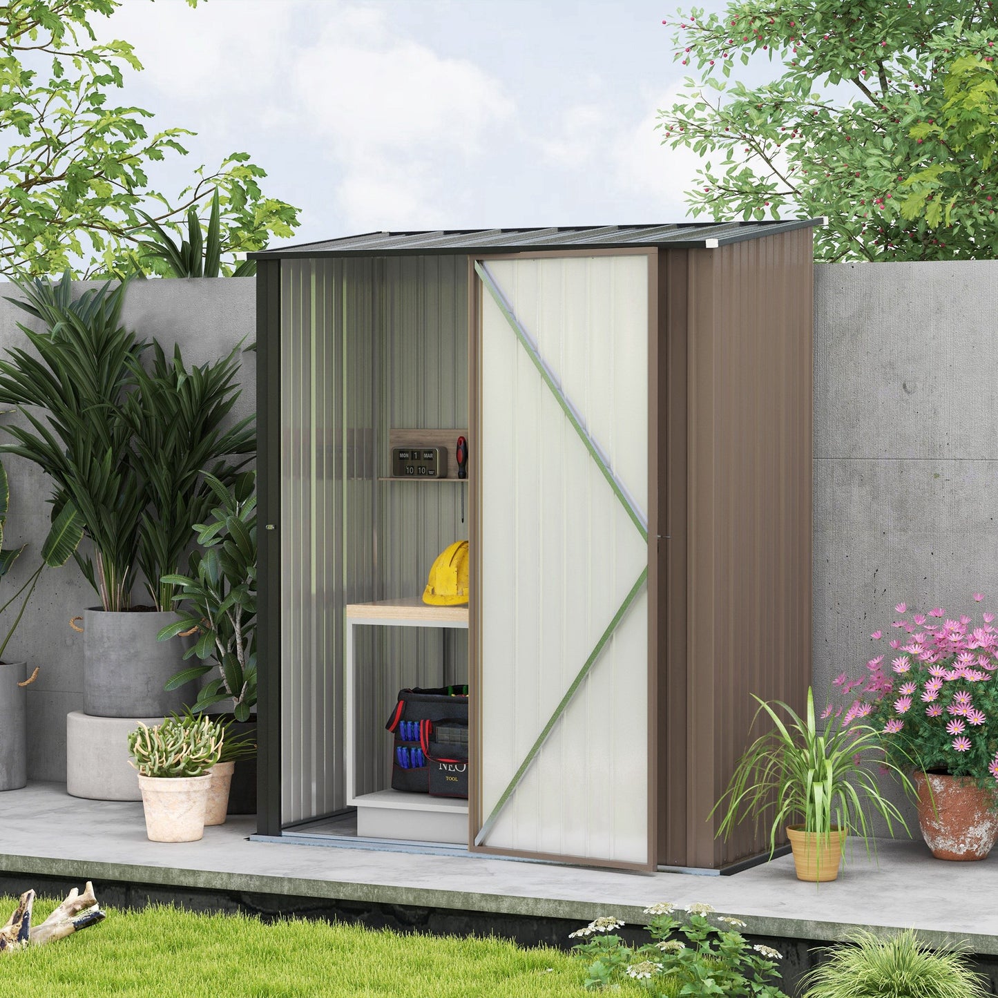 Outdoor Storage Shed Steel Garden Shed W/ Lockable Door for Garden
