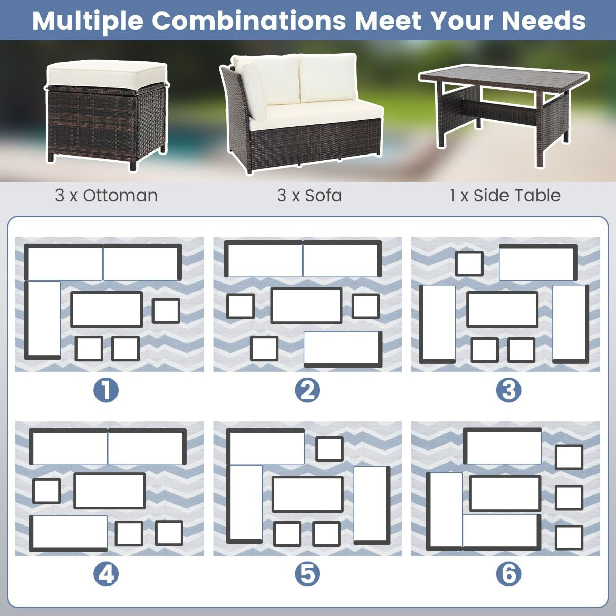 7 Pieces Wicker Patio Furniture Set for Porch Poolside Balcony Yard Garden