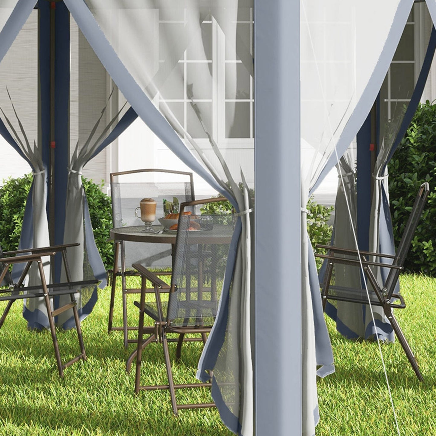 Outsunny 3X4M Hexagon Gazebo W/ Mesh Curtains Outdoor Garden, Grey