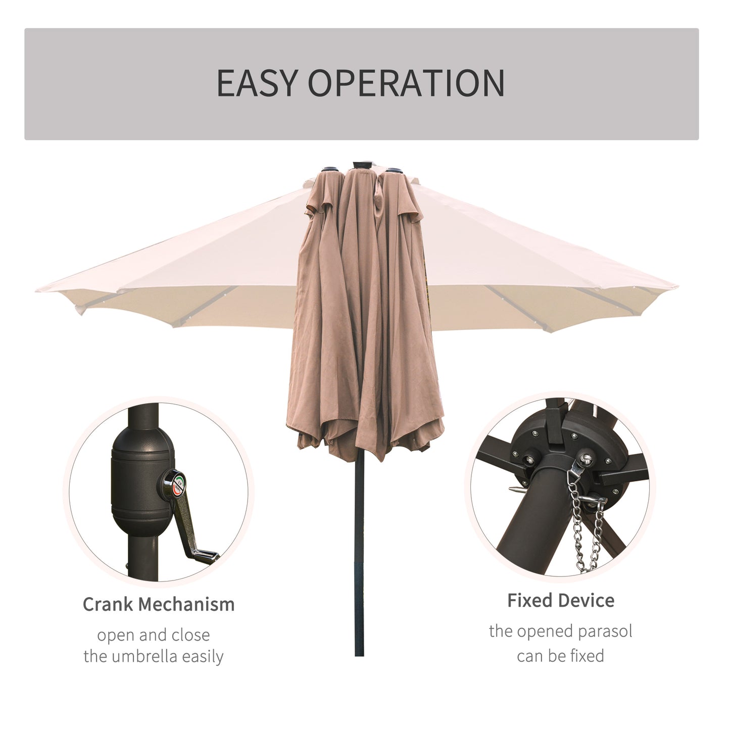 4.4M Double-Sided Sun Umbrella Patio Parasol with LED Solar Lights for Garden
