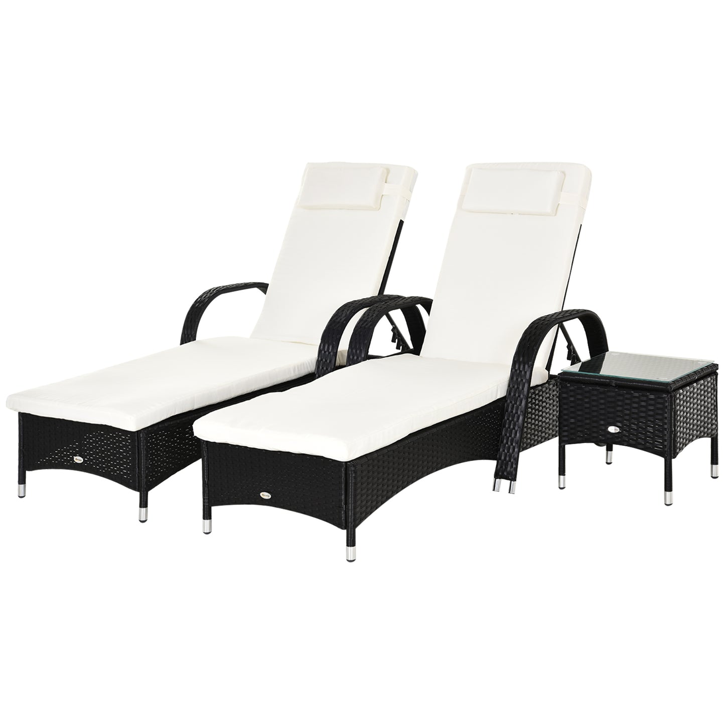 3PC Rattan Sun Lounger Wicker Sofa Day Bed Recliner Furniture Garden Patio